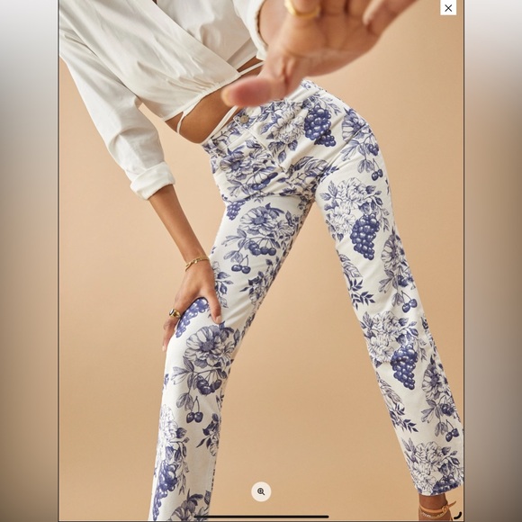 Reformation Pants - Reformation Blue and White Floral Boot Cut Pants